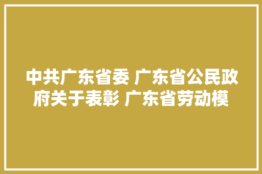 中共广东省委 广东省公民政府关于表彰 广东省劳动模范、前辈工作者和前辈集体的决定