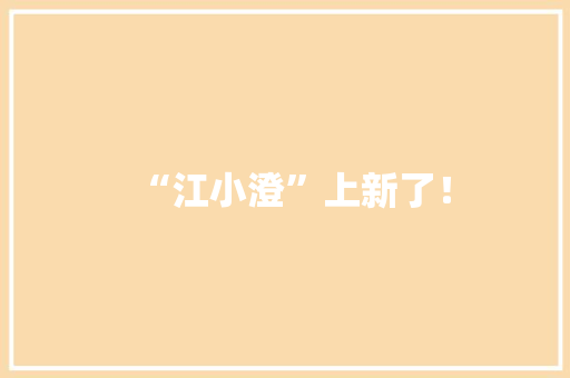 “江小澄”上新了！