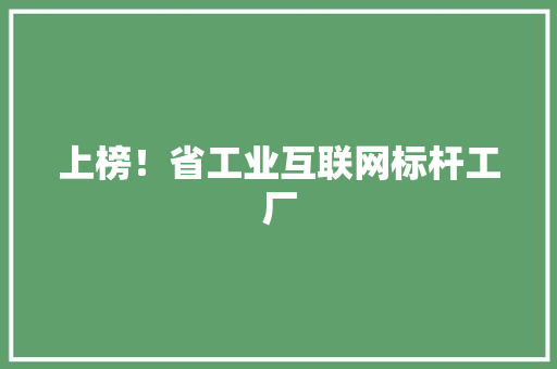 上榜！省工业互联网标杆工厂