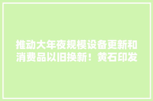 推动大年夜规模设备更新和消费品以旧换新！黄石印发重磅筹划！ 推动大年夜规模设备更新和消费品以旧换新！黄石印发重磅筹划！ 智能家居