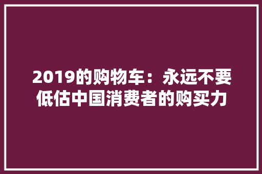 2019的购物车：永远不要低估中国消费者的购买力
