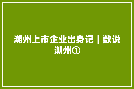 潮州上市企业出身记｜数说潮州①