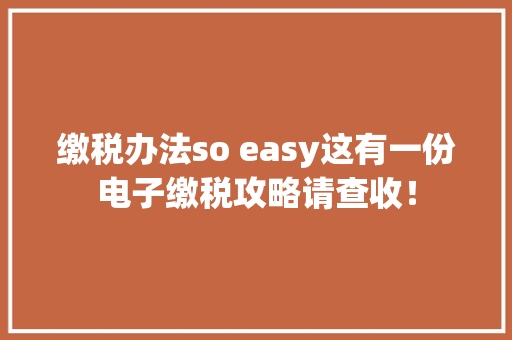 缴税办法so easy这有一份电子缴税攻略请查收！