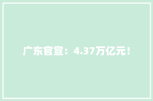 广东官宣：4.37万亿元！