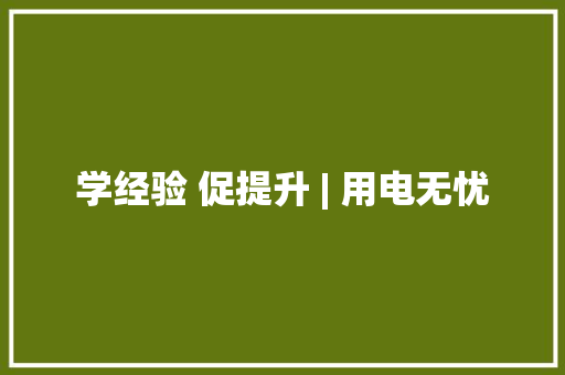 学经验 促提升 | 用电无忧