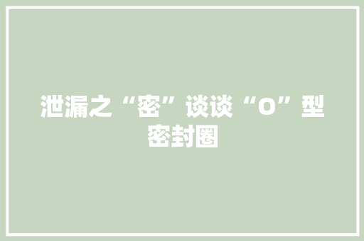 泄漏之“密”谈谈“O”型密封圈
