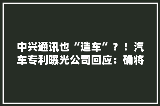中兴通讯也“造车”？！汽车专利曝光公司回应：确将成立汽车电子产品线 中兴通讯也“造车”？！汽车专利曝光公司回应：确将成立汽车电子产品线 互联通信