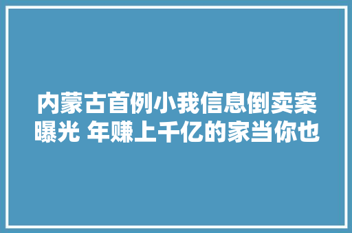 内蒙古首例小我信息倒卖案曝光 年赚上千亿的家当你也介入个中