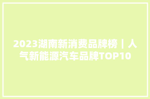 2023湖南新消费品牌榜｜人气新能源汽车品牌TOP10揭晓