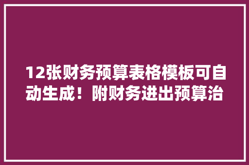 12张财务预算表格模板可自动生成！附财务进出预算治理系统