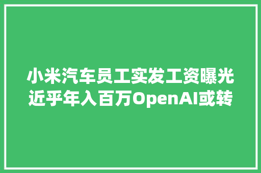 小米汽车员工实发工资曝光近乎年入百万OpenAI或转变为营利性公司Windows Recall被推迟宣告 | 极客头条