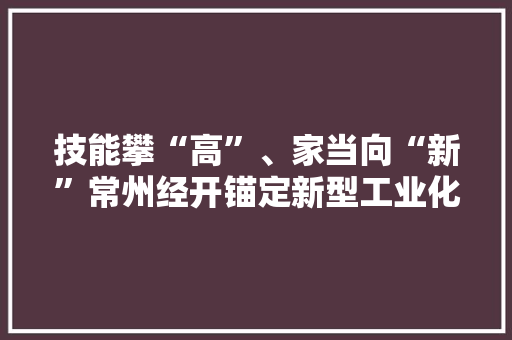 技能攀“高”、家当向“新”常州经开锚定新型工业化之路