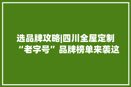选品牌攻略|四川全屋定制“老字号”品牌榜单来袭这3个品牌贼棒