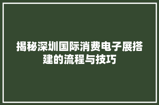 揭秘深圳国际消费电子展搭建的流程与技巧