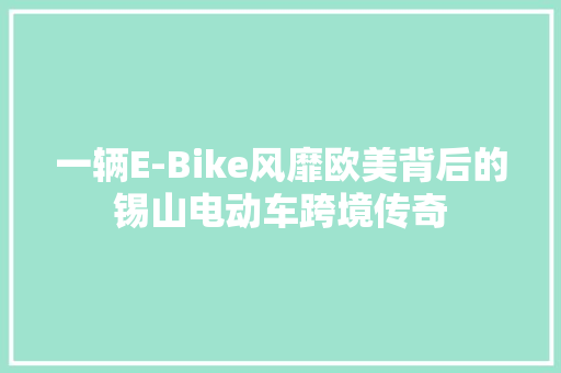 一辆E-Bike风靡欧美背后的锡山电动车跨境传奇