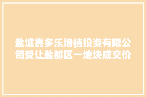 盐城嘉多乐培植投资有限公司受让盐都区一地块成交价3089.62 万元