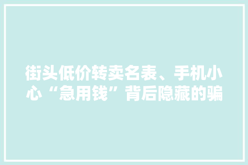 街头低价转卖名表、手机小心“急用钱”背后隐藏的骗局 街头低价转卖名表、手机小心“急用钱”背后隐藏的骗局 智能科技