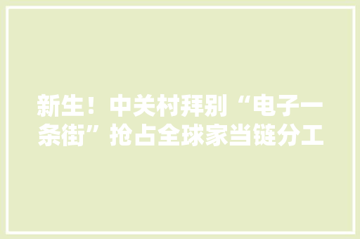 新生！中关村拜别“电子一条街”抢占全球家当链分工的价值高地 新生！中关村拜别“电子一条街”抢占全球家当链分工的价值高地 智能科技