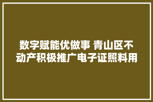 数字赋能优做事 青山区不动产积极推广电子证照料用 数字赋能优做事 青山区不动产积极推广电子证照料用 智能科技
