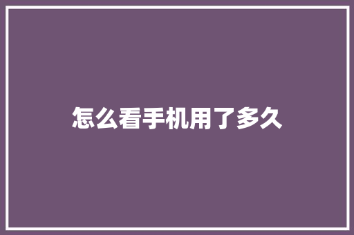 怎么看手机用了多久