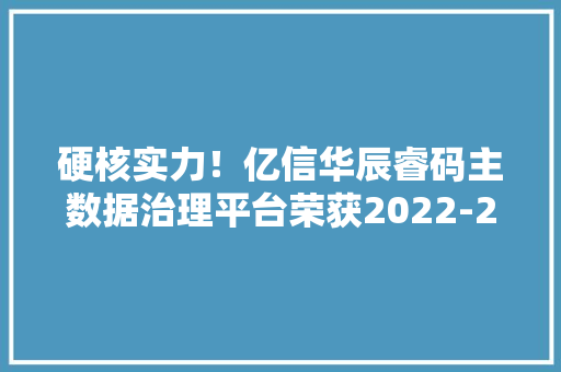 硬核实力！亿信华辰睿码主数据治理平台荣获2022-2023年度优秀立异软件产品