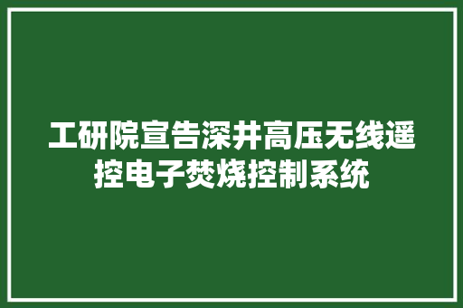 工研院宣告深井高压无线遥控电子焚烧控制系统