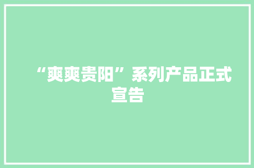 “爽爽贵阳”系列产品正式宣告