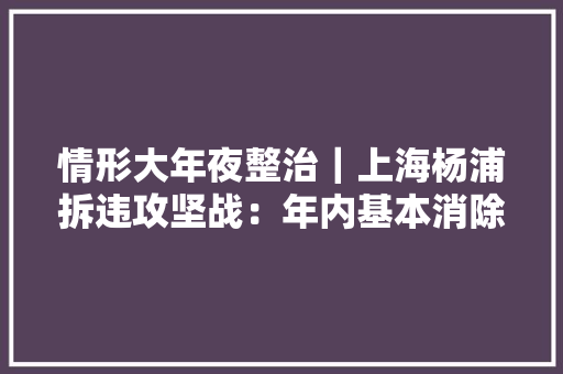 情形大年夜整治｜上海杨浦拆违攻坚战：年内基本消除违建成片区域
