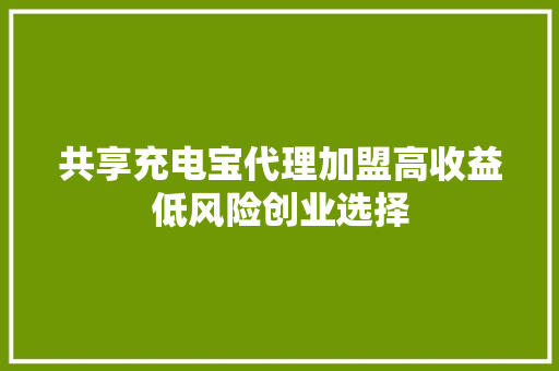 共享充电宝代理加盟高收益低风险创业选择