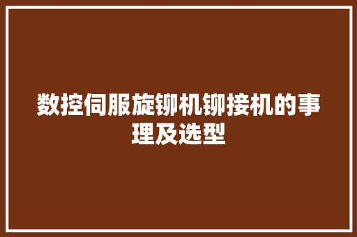 数控伺服旋铆机铆接机的事理及选型