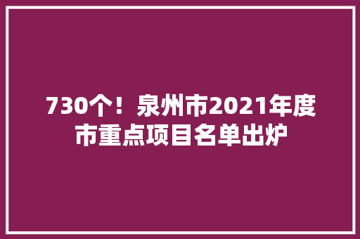 730个！泉州市2021年度市重点项目名单出炉