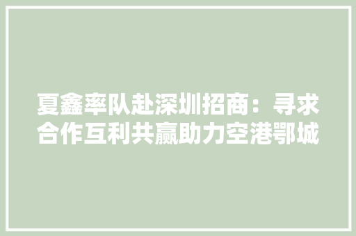 夏鑫率队赴深圳招商：寻求合作互利共赢助力空港鄂城成长