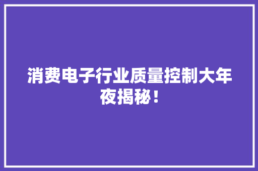 消费电子行业质量控制大年夜揭秘！