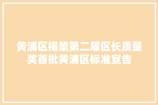 黄浦区揭橥第二届区长质量奖首批黄浦区标准宣告