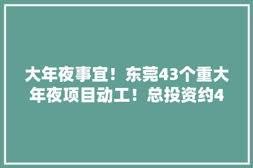 大年夜事宜！东莞43个重大年夜项目动工！总投资约478亿元