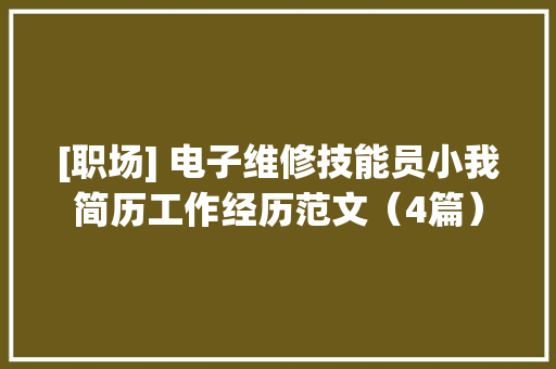 [职场] 电子维修技能员小我简历工作经历范文（4篇）