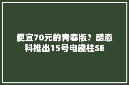 便宜70元的青春版？酷态科推出15号电能柱SE