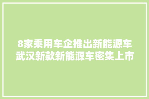 8家乘用车企推出新能源车武汉新款新能源车密集上市