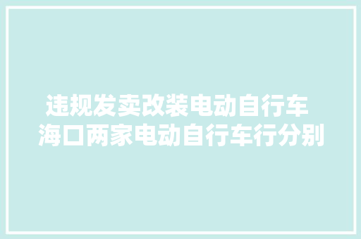 违规发卖改装电动自行车 海口两家电动自行车行分别被罚5000元
