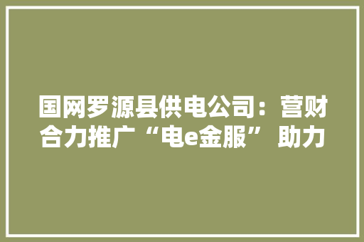 国网罗源县供电公司：营财合力推广“电e金服” 助力优化营商情形 国网罗源县供电公司：营财合力推广“电e金服” 助力优化营商情形 互联通信
