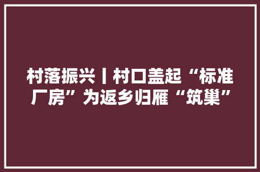 村落振兴丨村口盖起“标准厂房”为返乡归雁“筑巢” 村落振兴丨村口盖起“标准厂房”为返乡归雁“筑巢” 智能科技