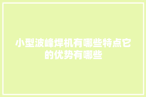 小型波峰焊机有哪些特点它的优势有哪些