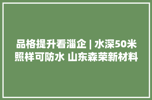 品格提升看淄企 | 水深50米照样可防水 山东森荣新材料解决“卡脖子”难题