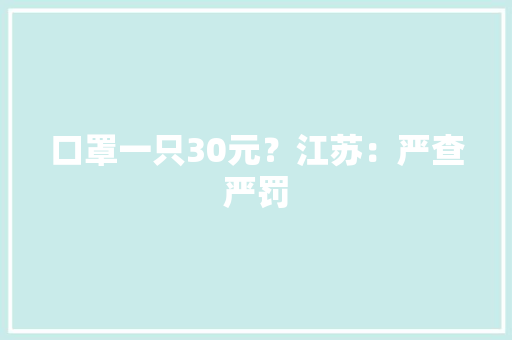 口罩一只30元？江苏：严查严罚 口罩一只30元？江苏：严查严罚 智能科技