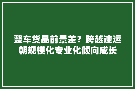整车货品前景差？跨越速运朝规模化专业化倾向成长 整车货品前景差？跨越速运朝规模化专业化倾向成长 人工智能