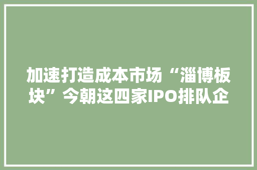 加速打造成本市场“淄博板块”今朝这四家IPO排队企业你都理解吗？