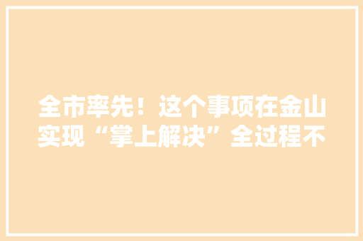 全市率先！这个事项在金山实现“掌上解决”全过程不到2分钟
