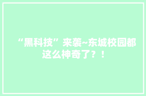 “黑科技”来袭~东城校园都这么神奇了？！