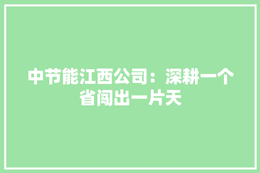 中节能江西公司：深耕一个省闯出一片天 中节能江西公司：深耕一个省闯出一片天 智能家居