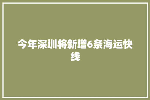 今年深圳将新增6条海运快线